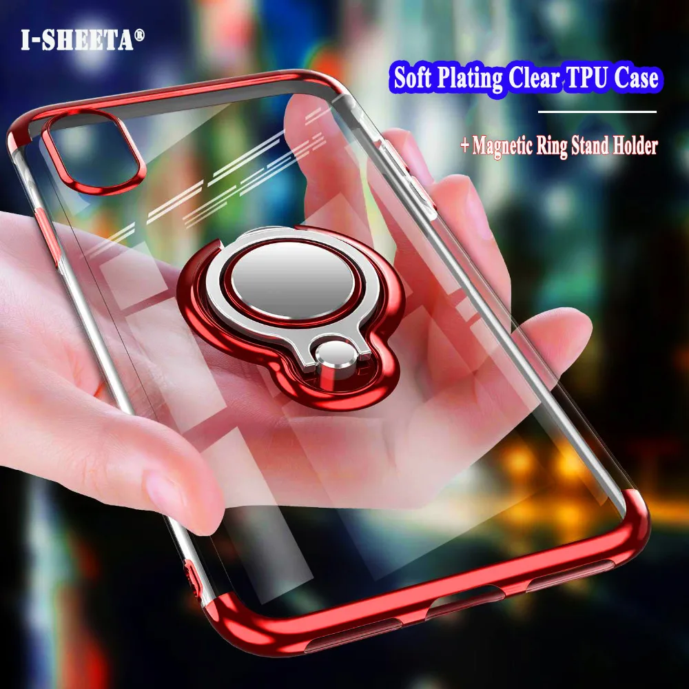 

Shockproof For Samsung Galaxy S8 S9 Plus Note 9 Case Slim Soft TPU Plating 360 Ring Stand Back Cover Support Car Magnetic Holder