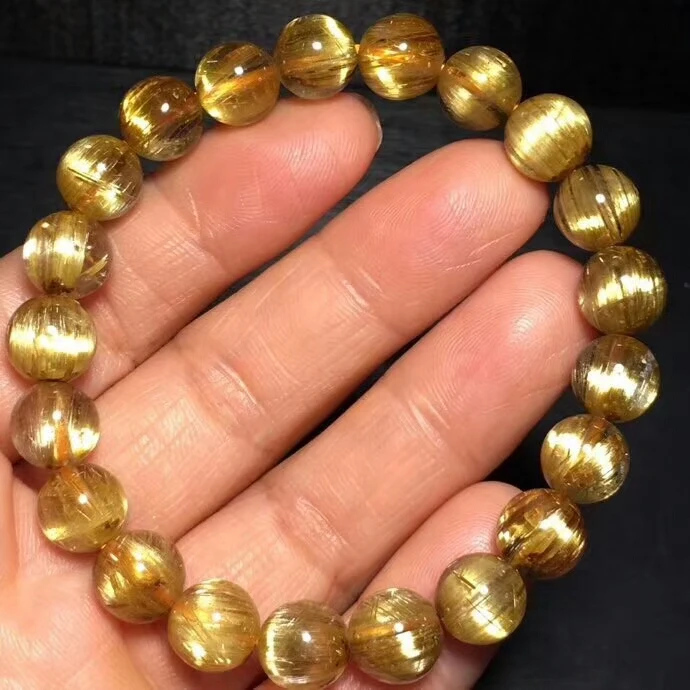 

Certificate AAAAAA 100% Natural Gold Rutilated Titanium Quartz Round Beads Bracelet 9mm From Brazil Women Men Stretch Crystal