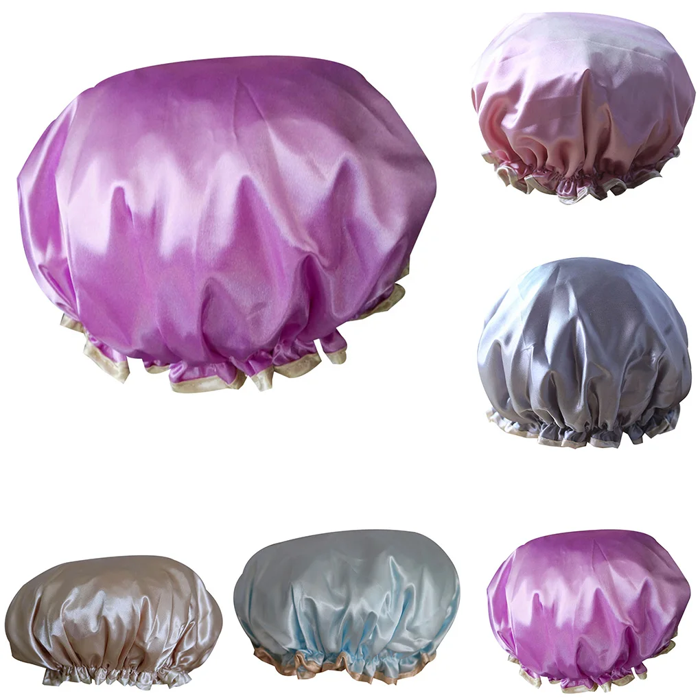 

Waterproof Shower Cap Solid Color Elastic Shower Caps for Ladies Girl Hat Hair Bath Spa Salon Shower Hats Caps