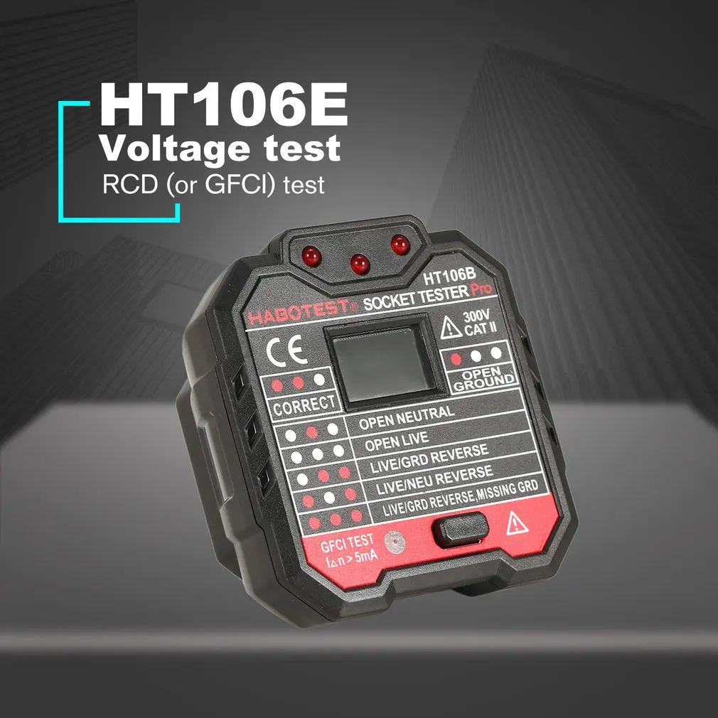 

HABOTEST HT106E Socket Testers Voltage Test Socket detector UK Plug Ground Zero Line Plug Polarity Phase Check