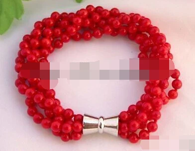 

0790 5strands nature red coral bracelet bangle magnet