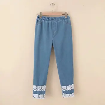 

2019 Plus Size Casual Jeans Summer Women Clothing Fashion Slim Stretch washing Lace Denim Pants S6-8646