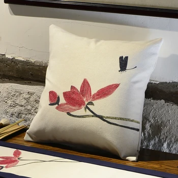 

45x45/50x50cm Chinese ink painting Lotus cotton linen pillowcase sofa cushion cover for pillow decorative pillow case backrest
