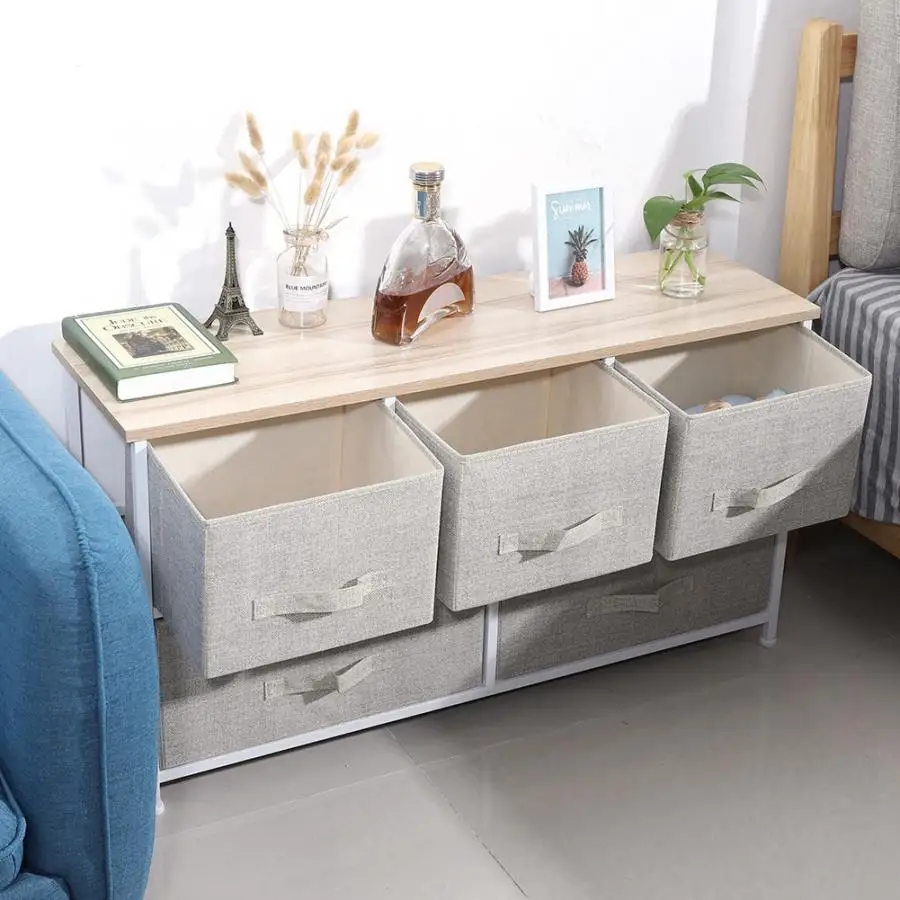 5 Drawers Detachable Fabric Drawer Iron Frame Bedroom Living Room Organizer Storage Shelf