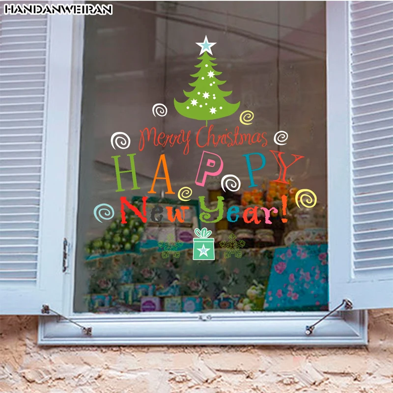 

Happy New Year Window Glass Sticker New Year Christmas Party Decorating Decals Remove PVC Wall Stickers 25*70CM