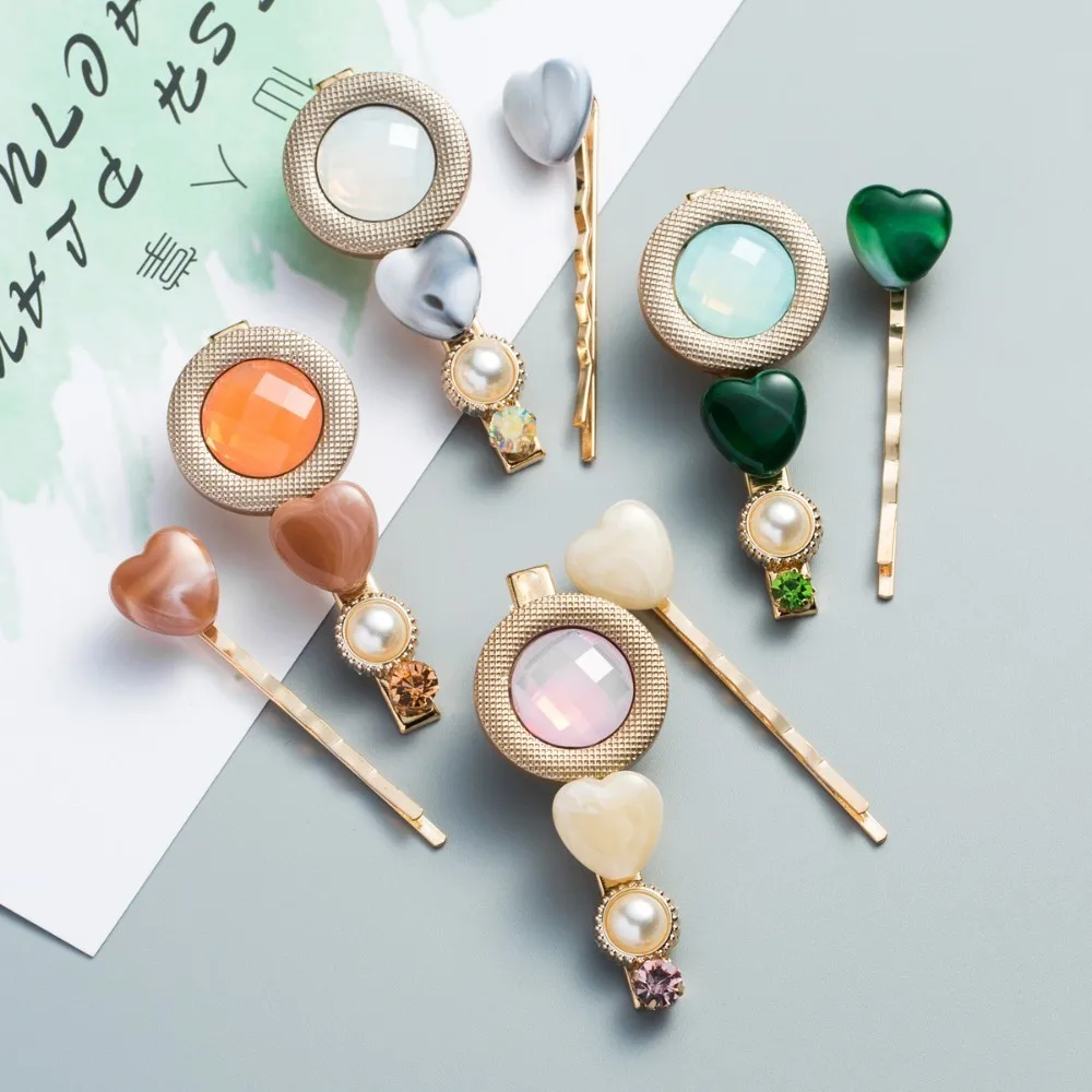 2 шт., акриловые заколки для волос в форме сердца для женщин и девочек, яркие цвета, заколки с жемчугом, заколки для волос для женщин и девочек, заколки для волос, аксессуары для волос