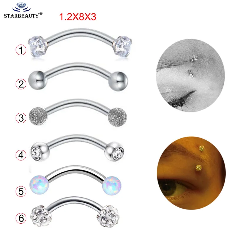 

1Pc 1.2x8x3mm 5 Styles Curved Barbells Eyebrow Piercing Opal tragus Bar Body Jewelry Stainless Steel Helix Piercing Ring