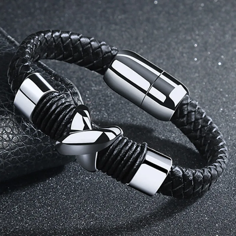 

2018 Mens Fashion Leather Bracelet Jewellery Stainless Steel Cross Bracelets Pulseira Masculina Men Jewelry Hipster Bangles Gift