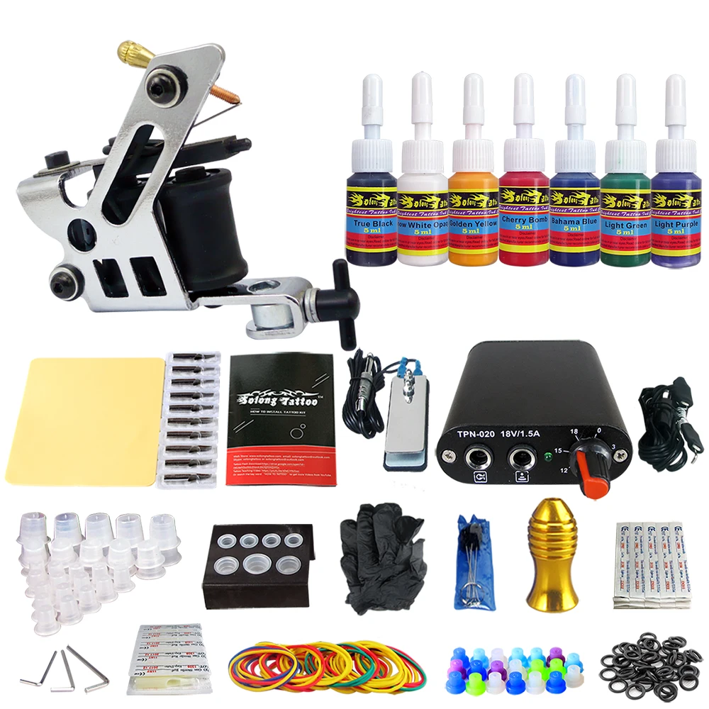 

Complete Tattoo Kit 2 Tattoo Machines Gun Black Ink Set Power Supply Grips Body Art Tools Set Tattoo Permanent Makeup Tattoo set