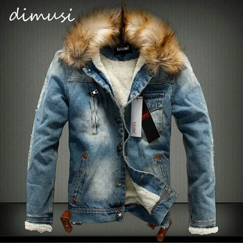 

DIMUSI Spring Winter Denim Men Jackets Male Faux Fur Collar Retro Ripped Fleece Thick Warm Jeans Jacket and Coat 4XL,TA064