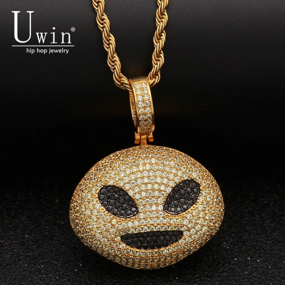 

UWIN Emoji Extraterrestrial Alien Pendant AAA CZ Bling Iced Out Micro Paved Hip hop Necklace Tennis Chain Men's Hiphop Jewelry