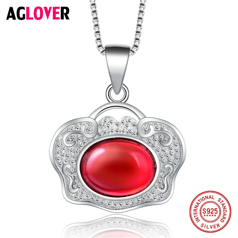 

Office Lady Genuine 925 Sterling Silver Chain Necklace AAA CZ Cubic Zircon Lock Pendant Necklace Fine Jewelry Brand