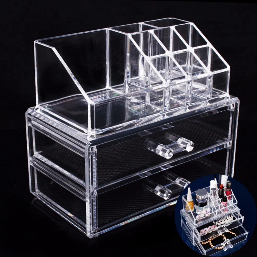 

2018 NEW Cosmetic Organizer 2-layer Drawers Acrilico Desk Jewelry Organizer Acrylic Makeup Organizer Arrangement Storage Box