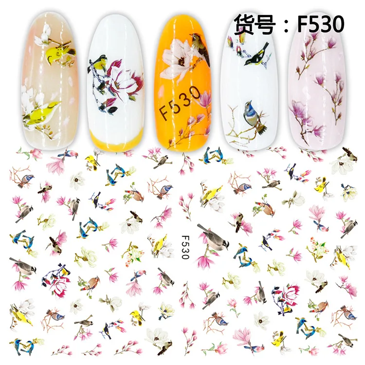 Новейший F529 530 весенний цветок птица дизайн наклейки для ногтей 3d японский стиль наклейки для ногтей шаблон DIY украшения Советы