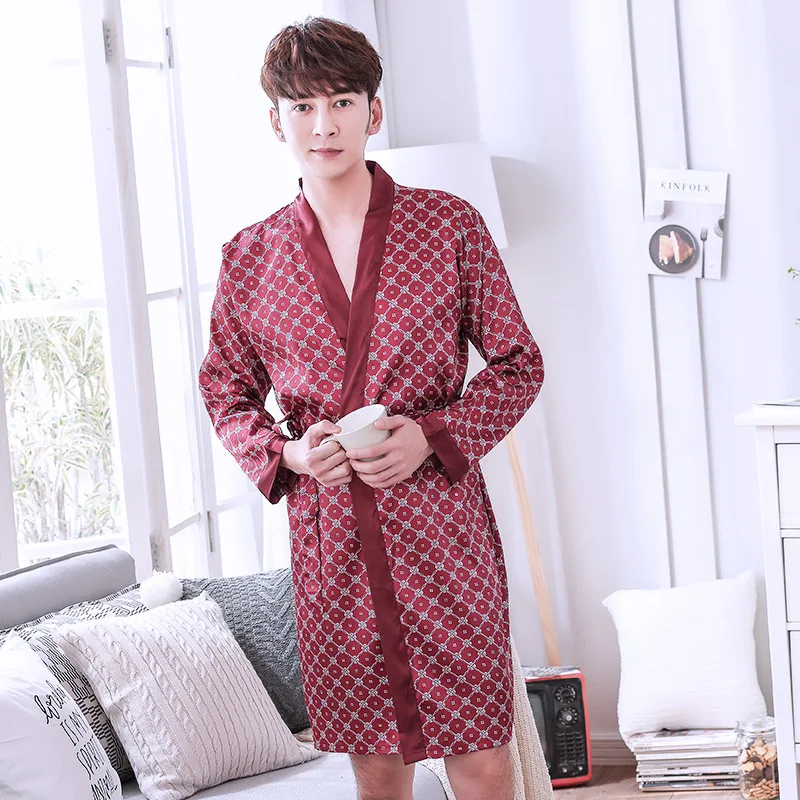 2018 New men's summer long-sleeved spring autumn sleepwear thin silk bathrobe silk kimono summer cardigan home wear nightgowns 2018 New men's summer long-sleeved spring autumn sleepwear thin silk bathrobe silk kimono summer cardigan home wear nightgowns