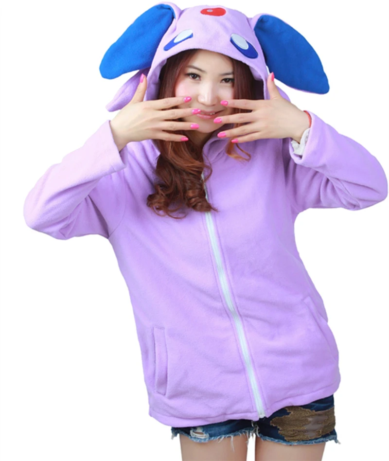  Anime Poke mon women men hoodies Espeon Mentali Psiana Violet sweatshirts jacket zip sweatshirt hoo