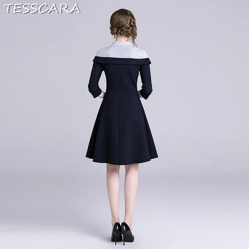 TESSCARA Для женщин Весенняя элегантная деловая модельная одежда рубашка Festa женские Высокое качество Винтаж дизайнер Vestidos Повседневное Платье трапециевидного силуэта Femme