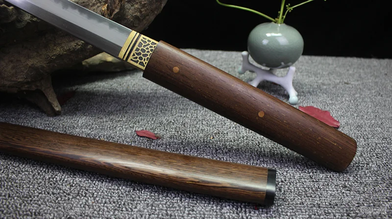 Японский шпага Wakizashi ручной работы прямой T10 стальной глины закаленное лезвие