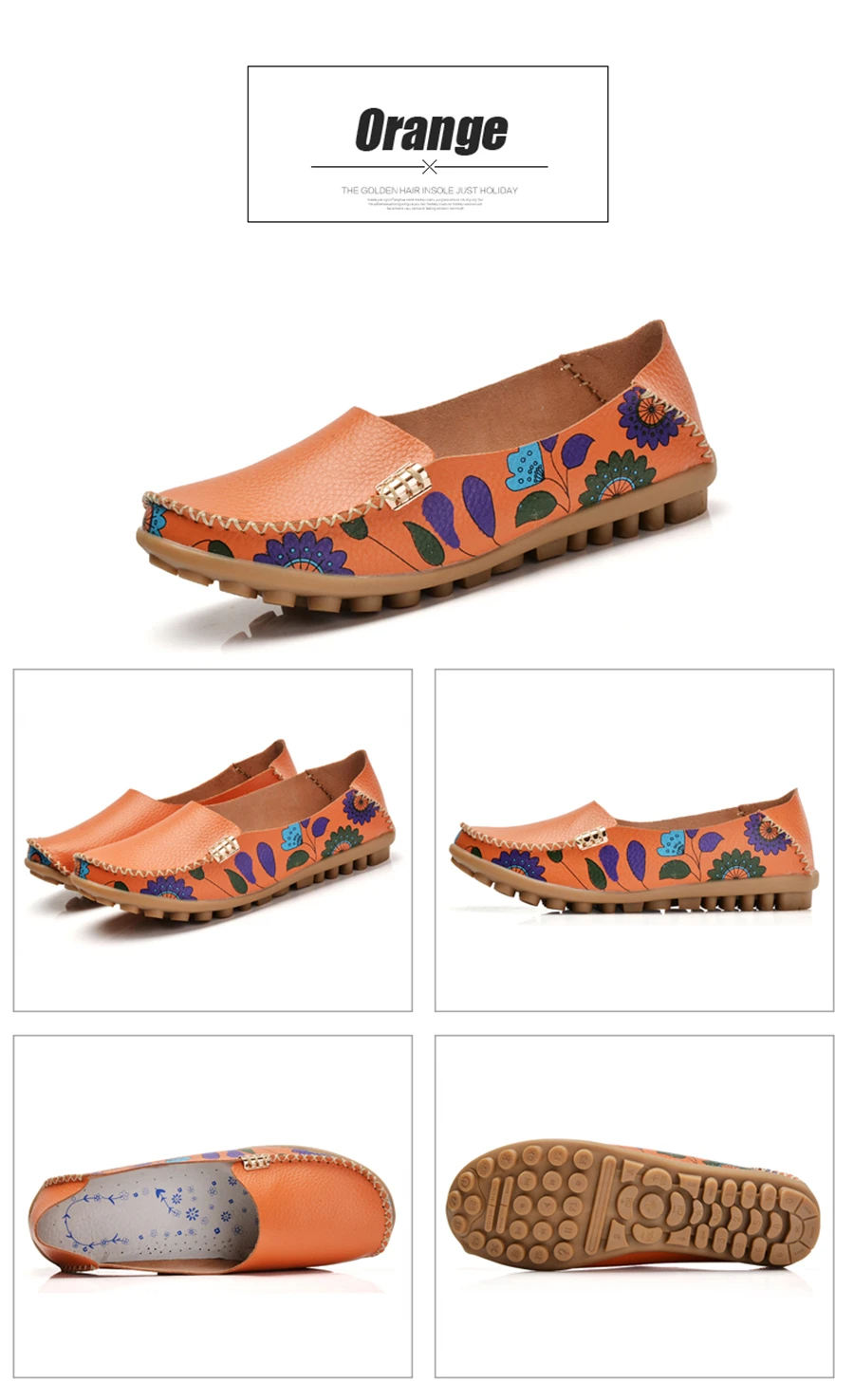 Women Flat Shoes Fashion Ballet Summer Flower Print Women Shoes Genuine Leather Loafers Ladies Shoes Woman Soft Footwear 42