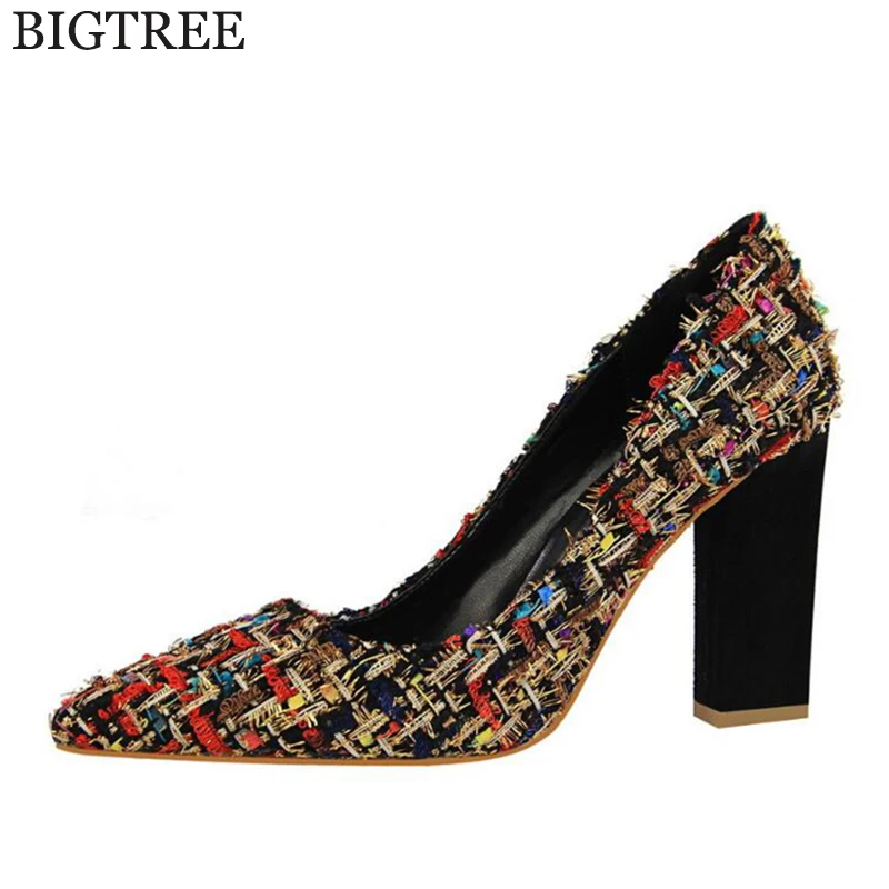 

ladies high heel shoes women sexy dress footwear fashion lady female brand pumps Thick with spell color Wedding shoes k622