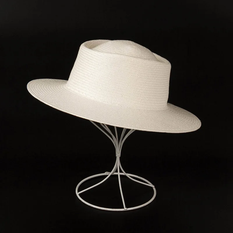 Новинка, унисекс, Белые пляжные шляпы с широкими полями, для мужчин и женщин, Fedora Derby, для церковного платья, шляпа с тонкой тесьмой, летняя соломенная шляпа, основа - Цвет: Round top