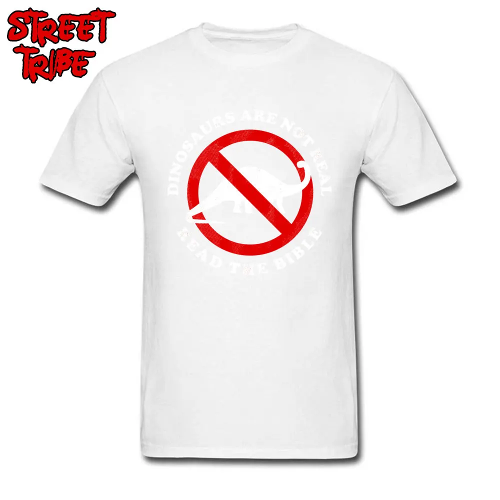 Leisure All Cotton T-shirts for Adult Short Sleeve Slim Fit Tees Wholesale NEW YEAR DAY Crew Neck Tee Shirt Custom Dinosaurs Are Not Real Read The Bible white