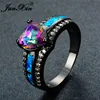 JUNXIN Charm Multicolor Heart Zircon Blue/White/Pink Fire Opal Rings For Women Vintage Fashion Black Gold Filled Birthstone Ring ► Photo 3/6