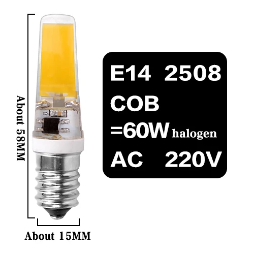 G4 G9 E14 Светодиодная лампа с затемнением освещения AC DC 12 В 220 В 3W 6 Вт 9 Вт COB SMD заменить галогенные лампы прожектор Bombillas люстра - Испускаемый цвет: E14 2508 COB 6W 220V