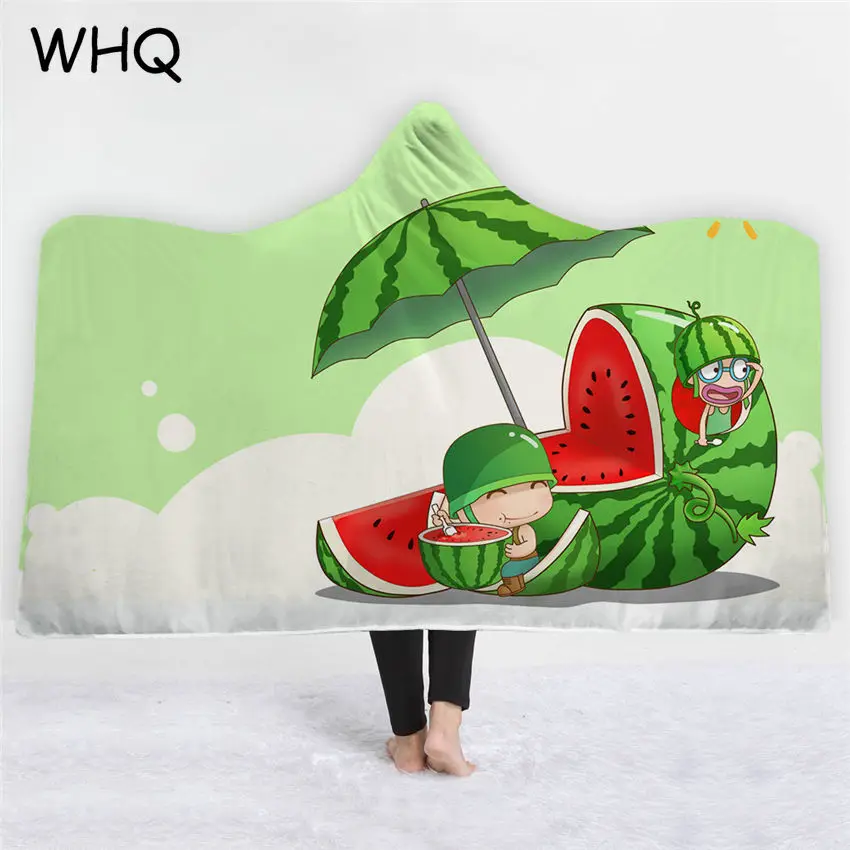 

WHQ Cartoon Hooded Blanket Thick Warm Wearable Blanket Autumn Winter For Sofa Bed Throw Towel for Adults Kids Cobija Cobertor