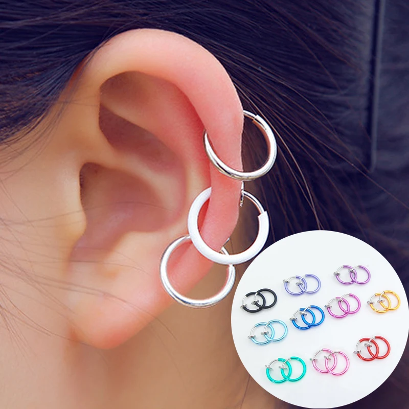 

LNRRABC 2 Pcs Women Personality Hot Fashion Trendy Punk Fake Stud Earrings Body Piercing Nose Lip Rings Hoop Ear