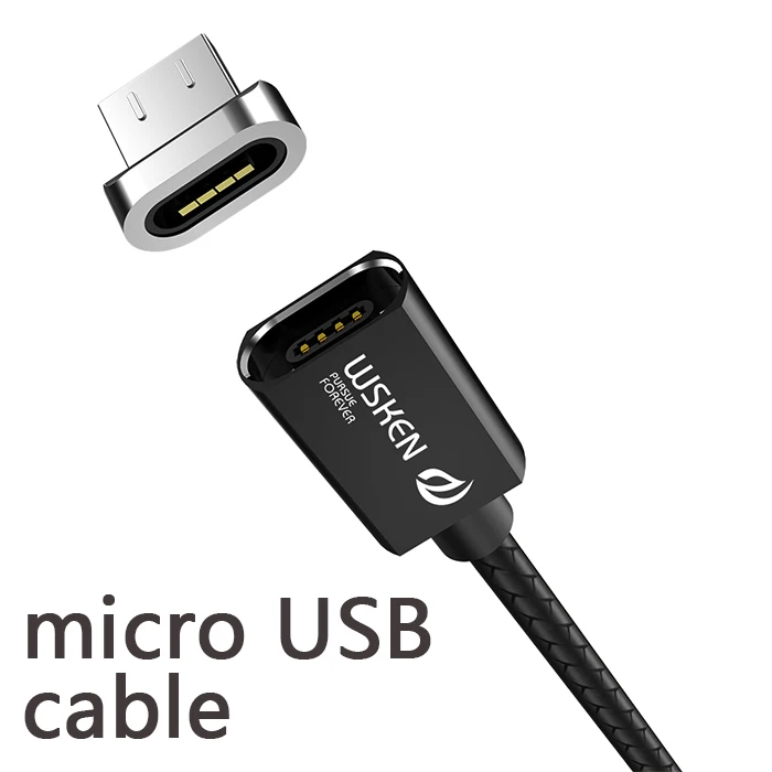 Магнитный кабель WSKEN X1 для iPhone, Магнитный зарядный кабель Micro USB, кабель usb type C USB C для samsung huawei 3A, быстрое зарядное устройство - Цвет: microUSB cable black