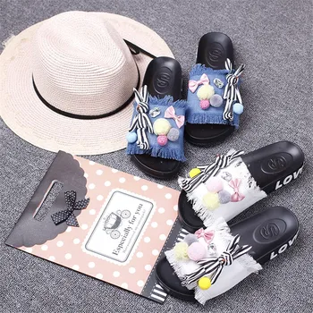 

Home slippers for Women Summer Denim Ladies Shoes Basic Shoes Fabric Slippers Indoor Fashion Rabbit 3cm Comfortable Flat With