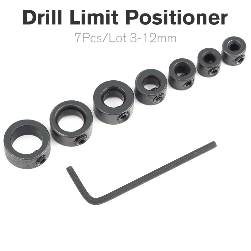 7pcs 3/4/5/6/8/10 / 12mm Drill Depth Retaining Ring Ring Locating Pin Hex Wrench Kit Round Woodworking Screw Clamp Drill Bit 7pcs 3/4/5/6/8/10 / 12mm Drill Depth Retaining Ring Ring Locating Pin Hex Wrench Kit Round Woodworking Screw Clamp Drill Bit