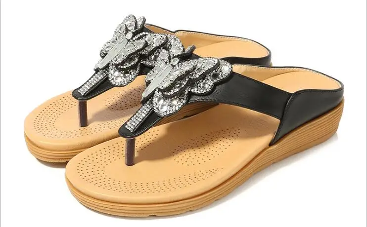 

2019 new butterfly rhinestone sandals fashion Bohemian cool slippers ladies casual platform flip-flops EUR size 35--42