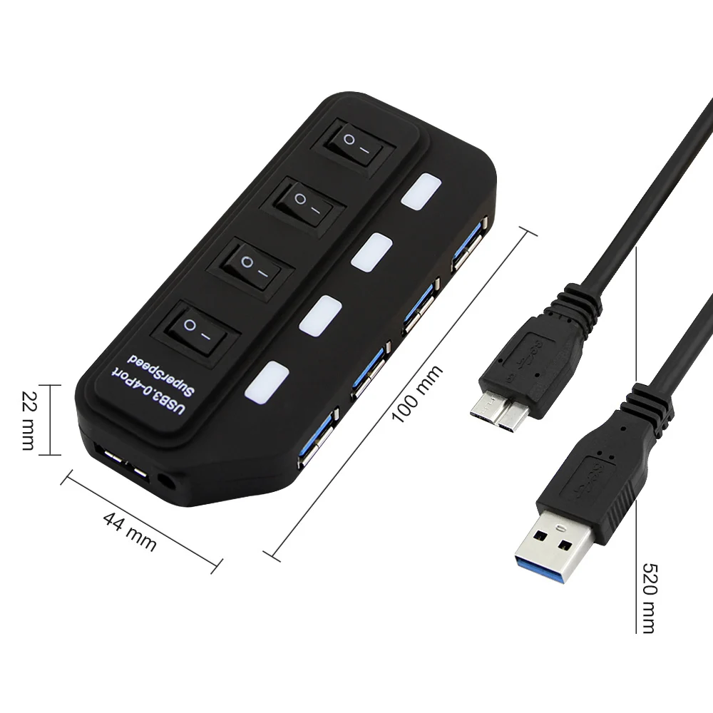 USB chyi 3,0 концентратор USB-A до 4 Порты и разъёмы USB3.0 с светодиодный на переключатель включения/выключения Экстра DC 5 V Питание USB разветвитель адаптер для ПК Мышь планшет