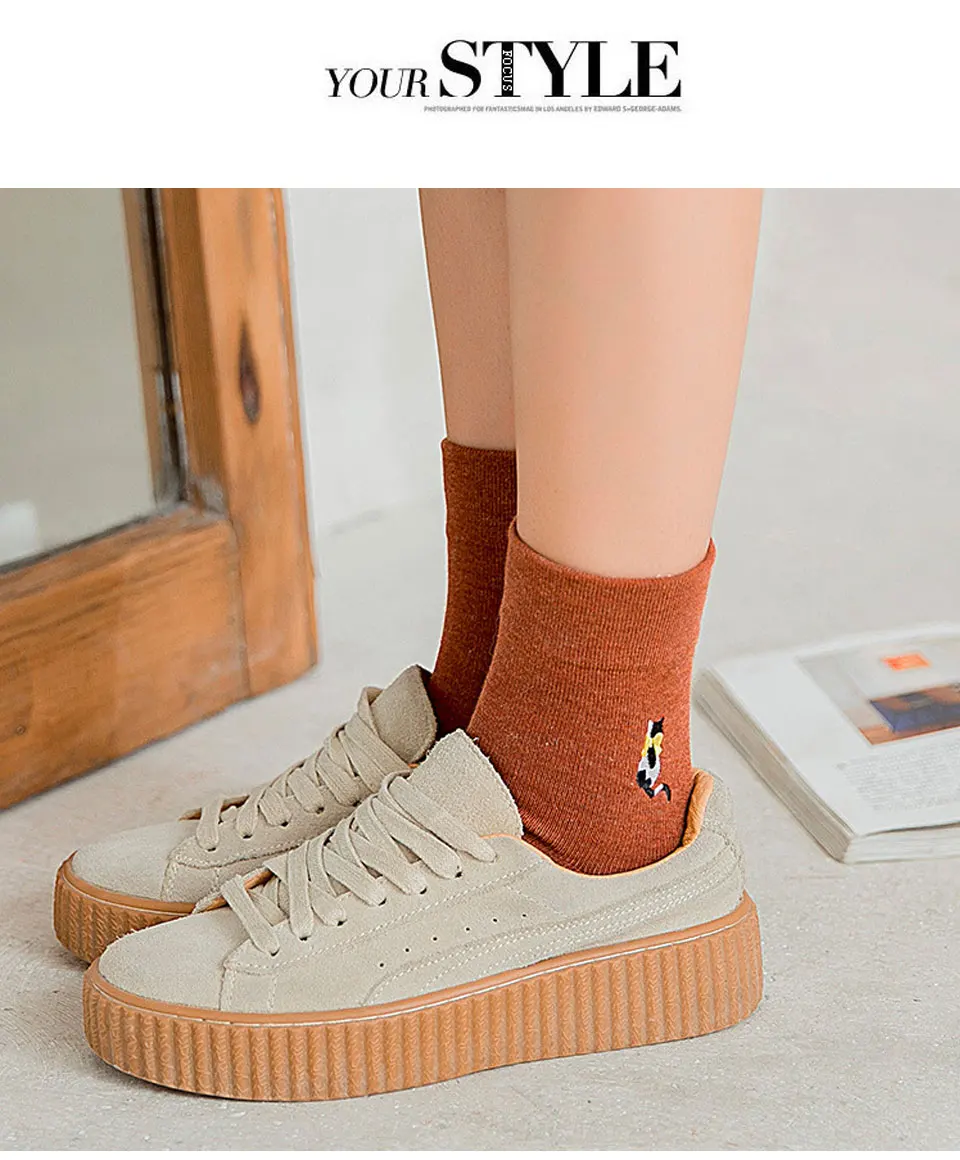 Autumn and Winter Thick Ladies Daily Cotton Socks Harajuku Korea Japanese Cartoon Embroidery Cat Cute Casual Warm Ladies 2018 (6)