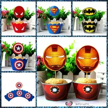 Выпечки DIY 12 комплекты Бумага кекс топперы+ Обёрточная бумага Super Heroes 5 видов стилей детские жена подарки Кухня игрушки украшение партии