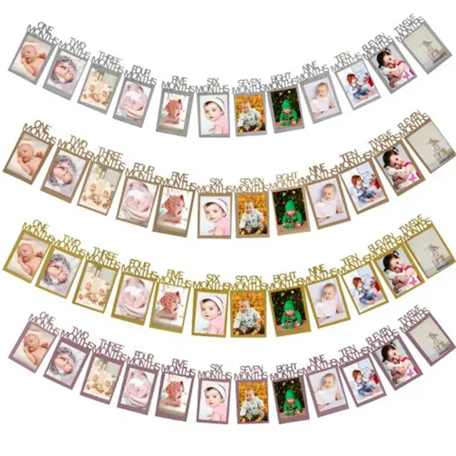 12 months photo frame banner first happy birthday decorations 1st