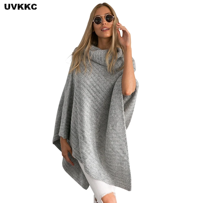 UVKKC Винтаж Хлопок свитер с воротником для женщин Вязание пончо Асимметричный пуловер уличная зима без Рукавов Джемпер
