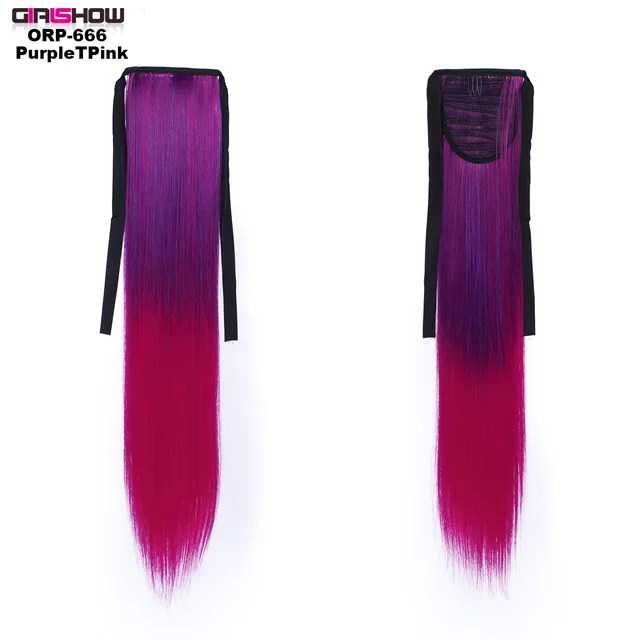 Girlshow длинные прямые ленты обертывание вокруг конского хвоста синтетические волосы Ombre два тона Наращивание волос 2", 80 г/шт - Цвет: ORP-666 PurpleTPink