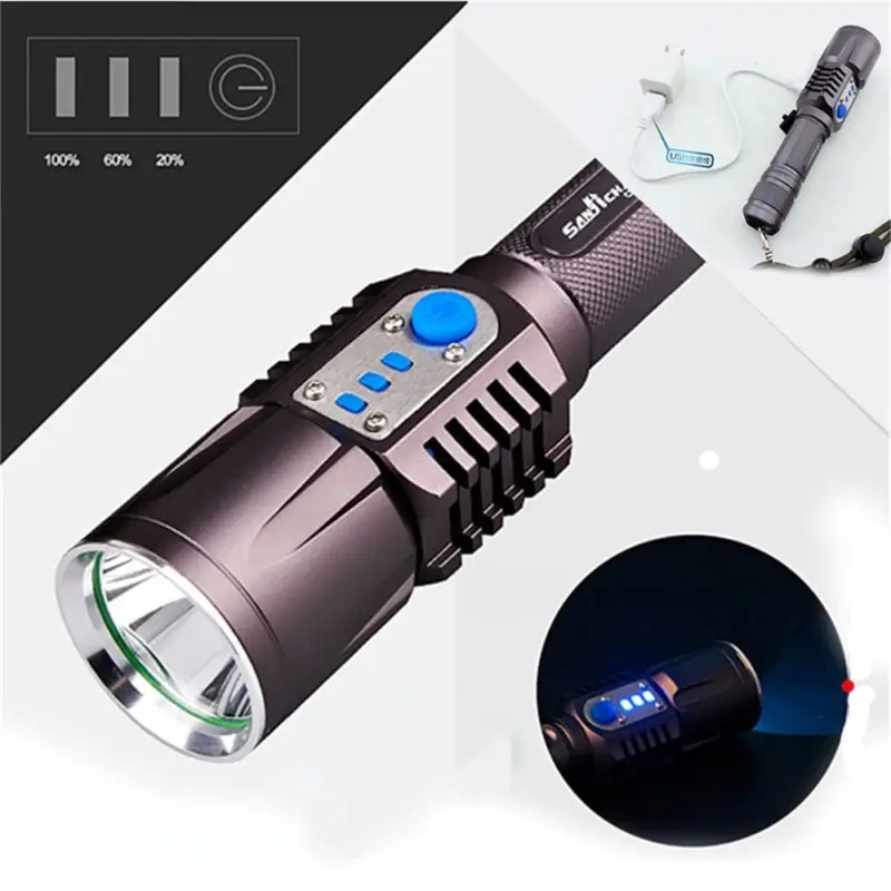 Waterproof 1200Lm USB Rechargeable XM-L L2 LED 18650 Flashlight Torch Lamp Light 8