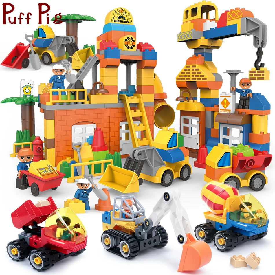 

Creator DIY City Engineer Truck Big Size Train Building Blocks Set Juguetes Jouet Duploe Car Figures Toys For Children Boys