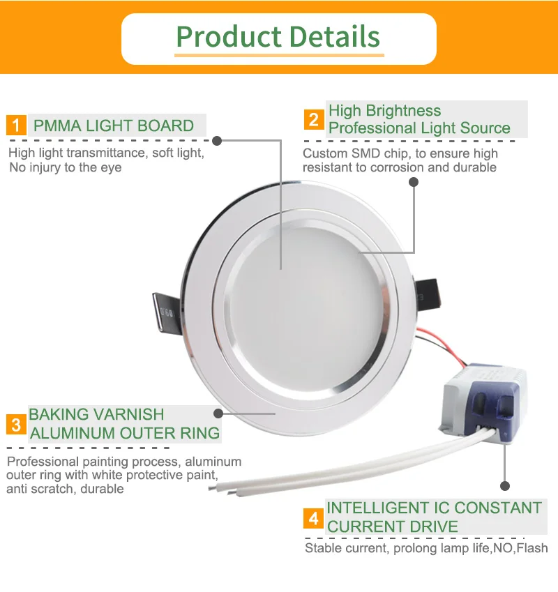 Kaguyahime LED Downlight 220V AC 110V Встраиваемый круглый светодиодный светильник 3W 5W 9W 15W Алюминиевый точечный светильник Теплый бел