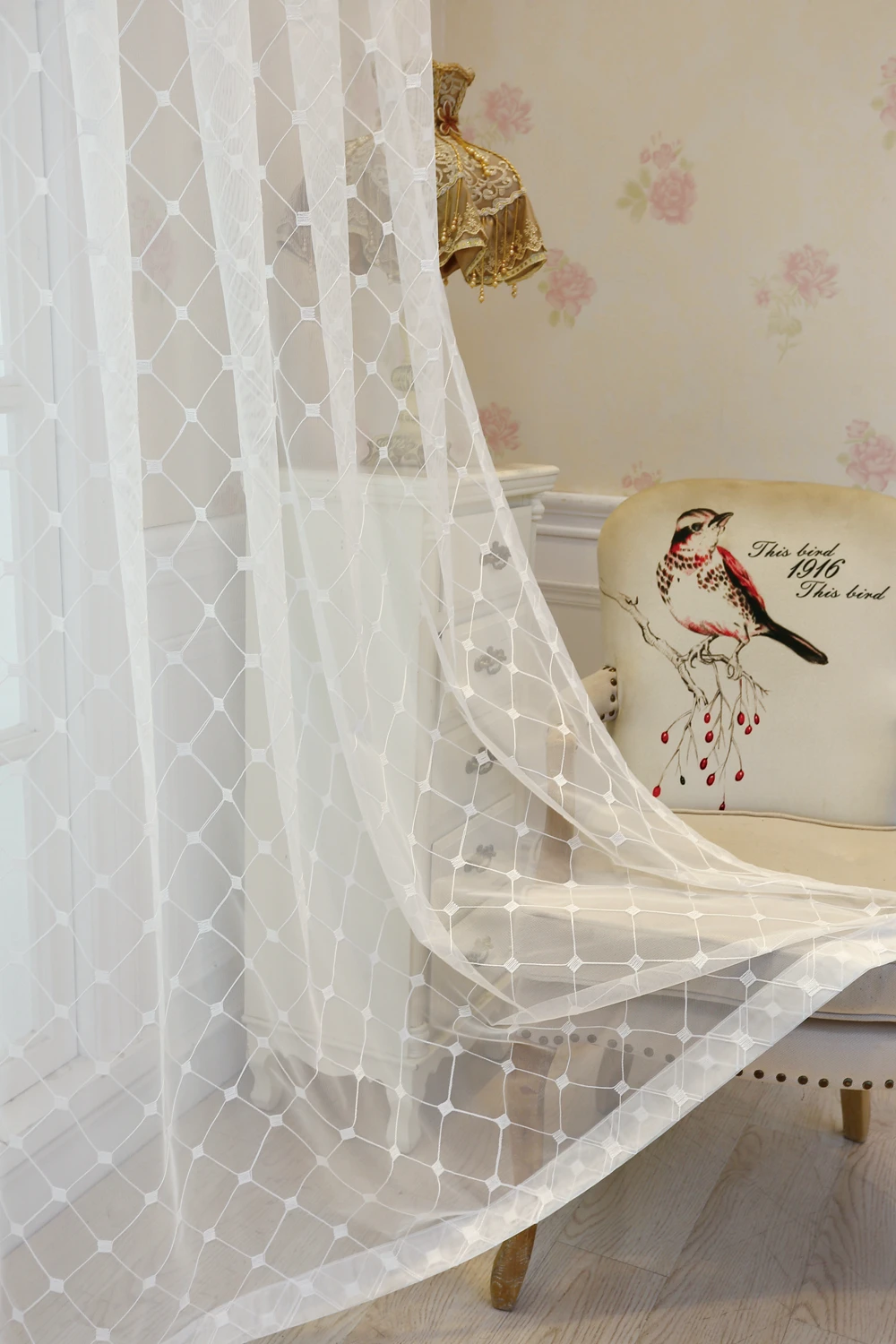 Sinogem Plaid Sheer Curtains Towel Embroidery Curtain for Kitchen Living Room Bedroom Tulle for Windows Treatment Panel (11)