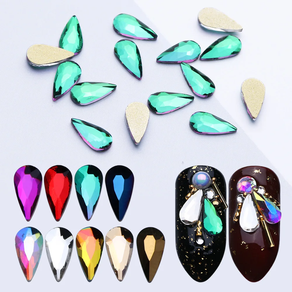 

10pcs Nail Rhinestones Water Drop Shape Crystals Nail Art Decorations AB Rainbow Colorful Flat Back Nails Stones Manicure LA877