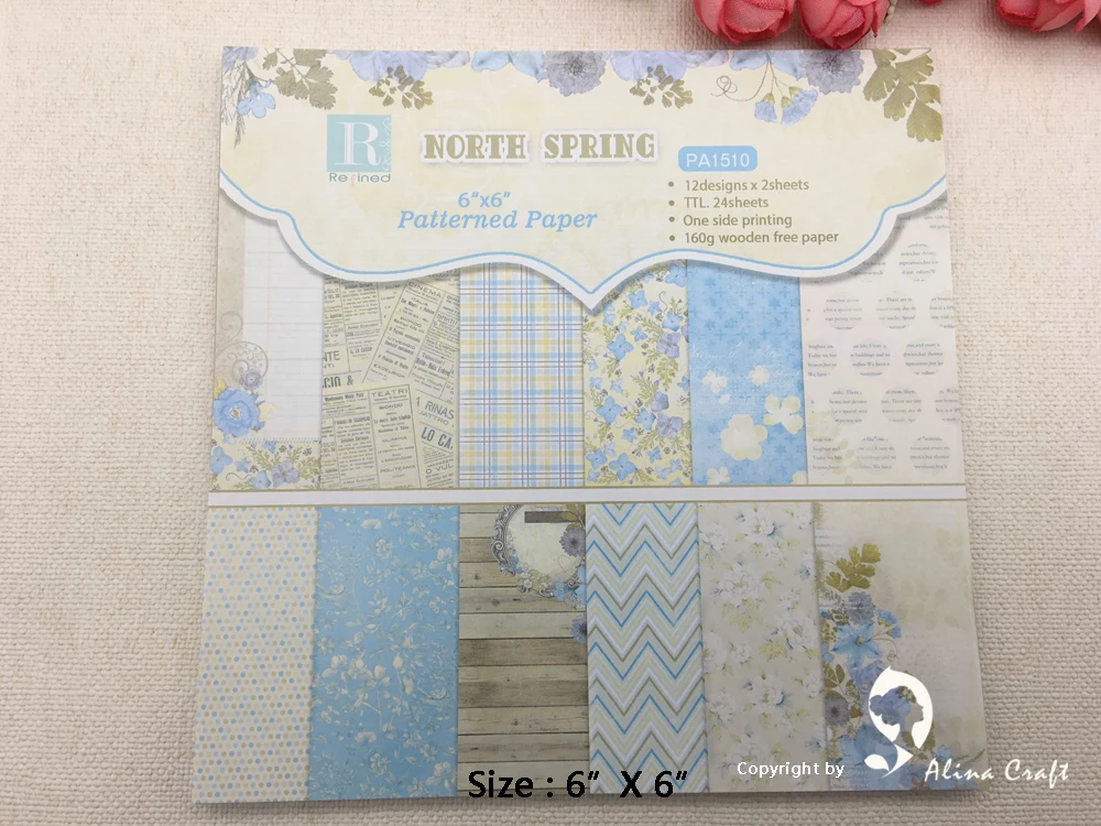 

AlinaCraft 24 sheet 6"X6" north spring patterned paper Scrapbooking paper pack handmade craft paper craft Background pad