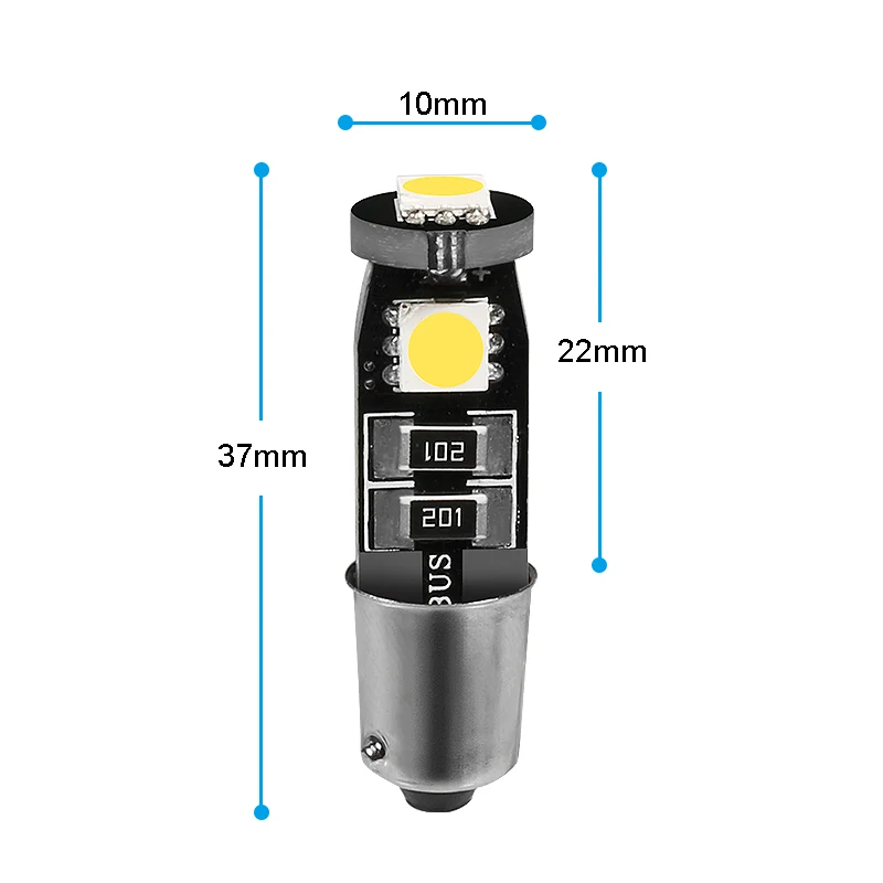 YCCPAUTO BA9S светодиод Шина CAN свет не полярности белый 6000 К 5050 автомобиля H6W T4W Wedge Bulb, фонарь освещения номерного знака Резервное копирование Тормозной светильник s 1 шт