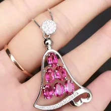 Натуральный красный Топаз камень кулон S925 Серебряный натуральный драгоценный камень кулон Цепочки и ожерелья модный элегантный колокол для женщин вечерние ювелирные украшения