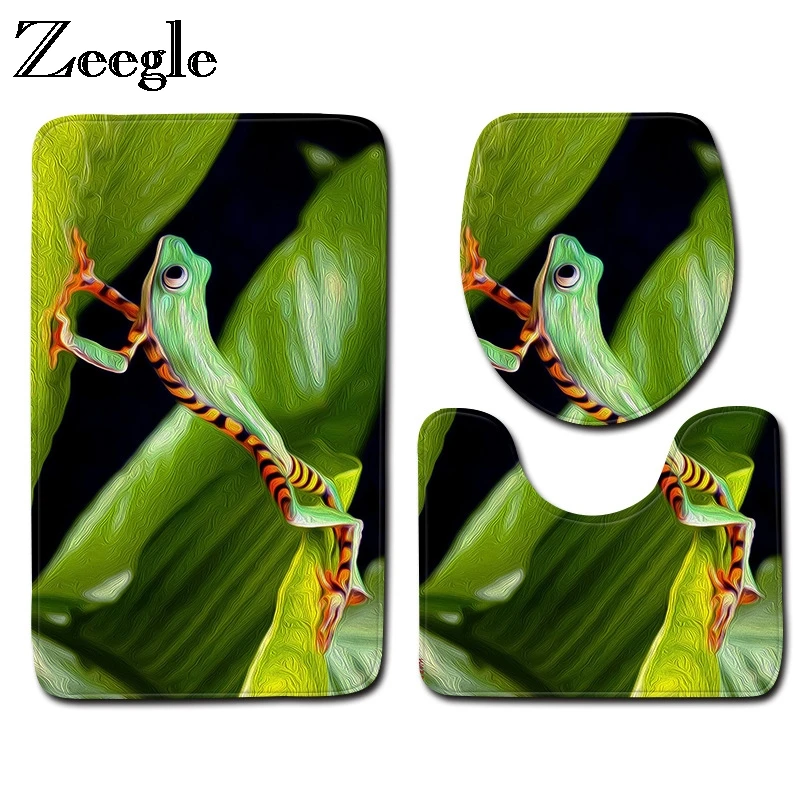 Zeegle Frog Printed Bath Mat Bathroom Non Slip Mat For Toilet 3pcs