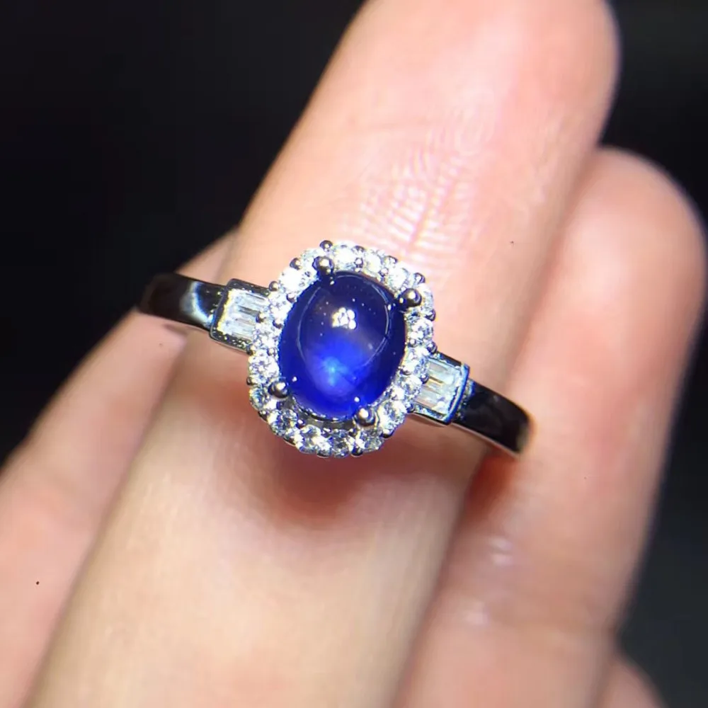 

2017 Rings Qi Xuan_Dark Blue Stone Simple And Elegant Ring_S925 Solid Silver Fashion Blue Ring_Manufacturer Directly Sales